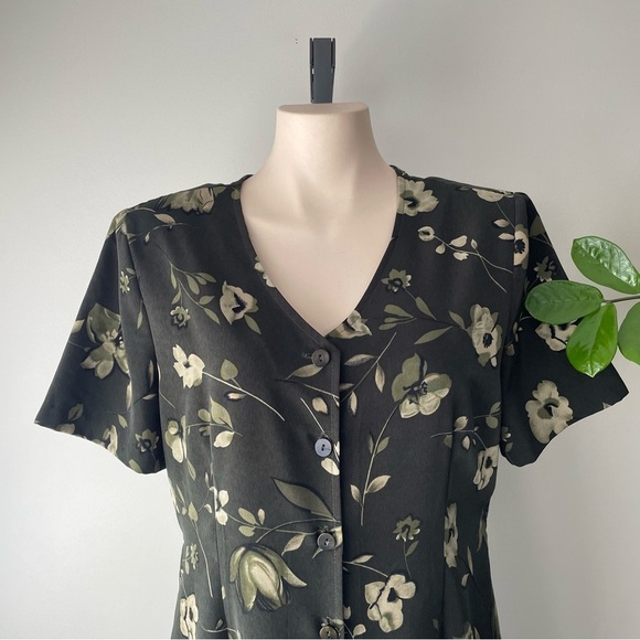 90s Vintage Jessica Front Button Down Green Floral Maxi Dress Size Large 1990s - Picture 10 of 11